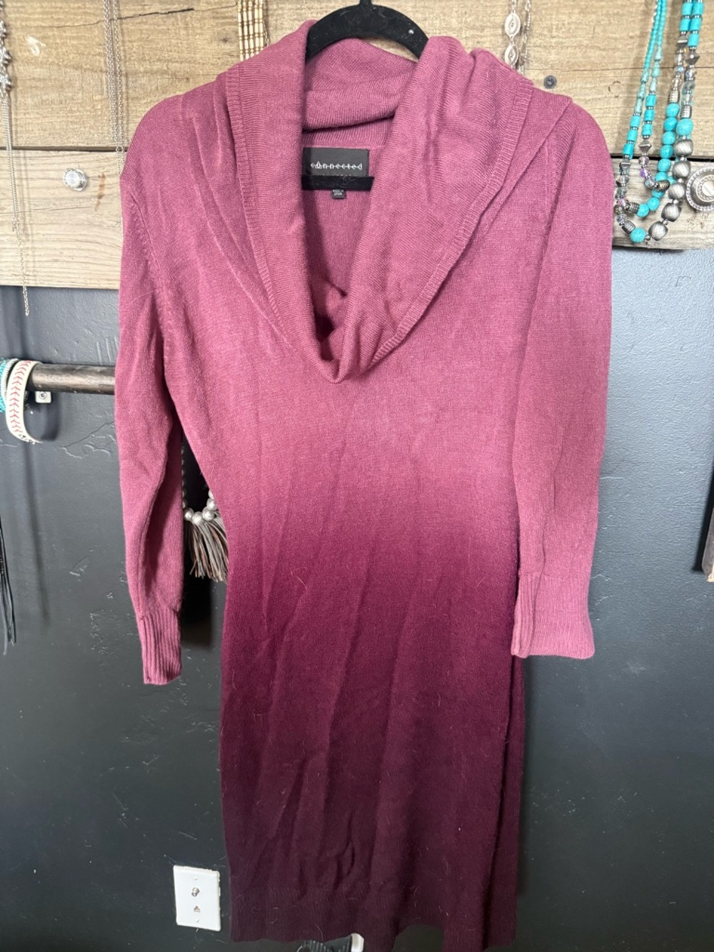Connected Ombre Knit Sweater Dress in Dusty Rose to Burgundy